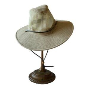 Dorfman Pacific Unisex Brushed Twill & Mesh Safari Hat w/Leather Trim